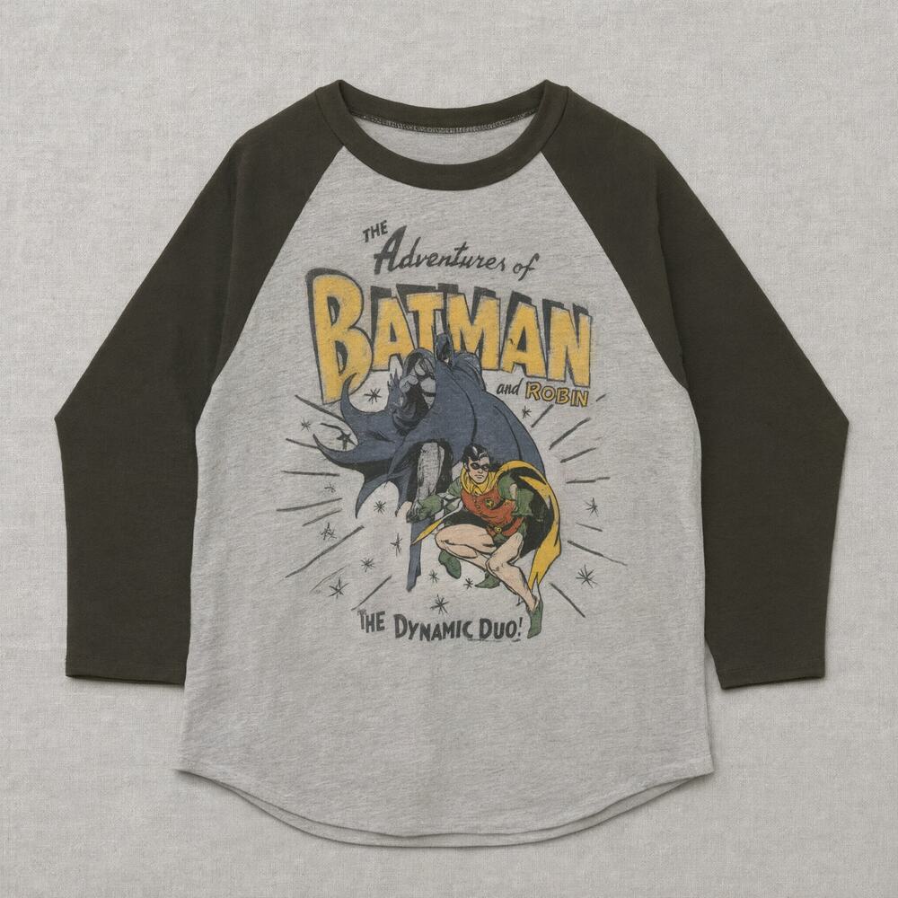 Junk Food Batman and Robin Raglan T-Shirt Large 3/4 Sleeve DC Comics Retro Tee